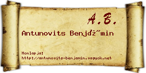 Antunovits Benjámin névjegykártya